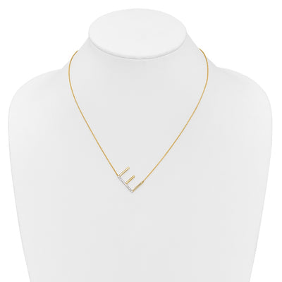 14K Sideways Diamond Initial E Necklace