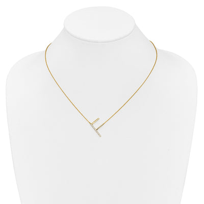 14K Sideways Diamond Initial F Necklace