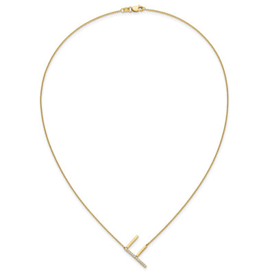 14K Sideways Diamond Initial F Necklace