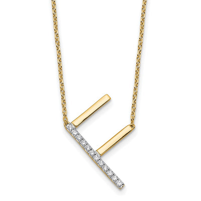 14K Sideways Diamond Initial F Necklace