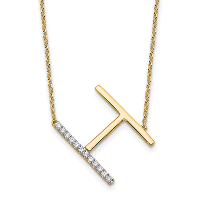 14K Sideways Diamond Initial H Necklace