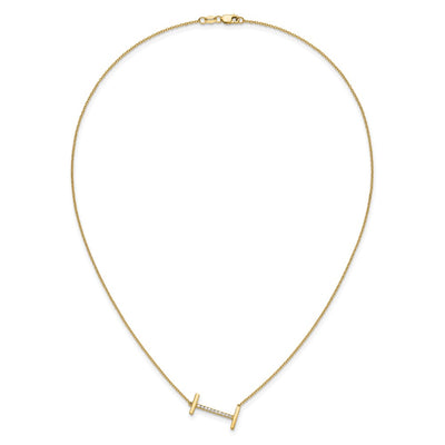 14K Sideways Diamond Initial I Necklace