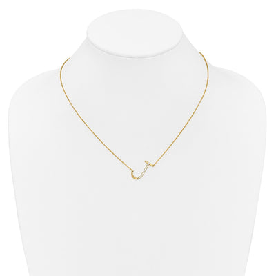 14K Sideways Diamond Initial J Necklace
