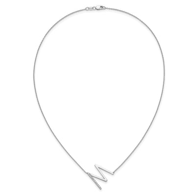 14K White Gold Sideways Diamond Initial M Necklace