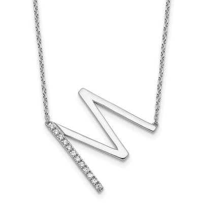 14K White Gold Sideways Diamond Initial M Necklace