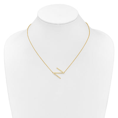 14K Sideways Diamond Initial N Necklace