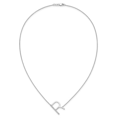 14K White Gold Sideways Diamond Initial R Necklace