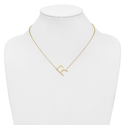 14K Sideways Diamond Initial R Necklace