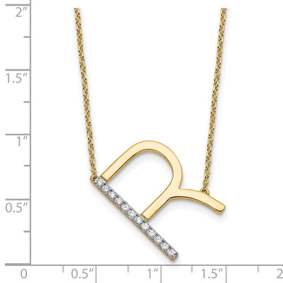 14K Sideways Diamond Initial R Necklace