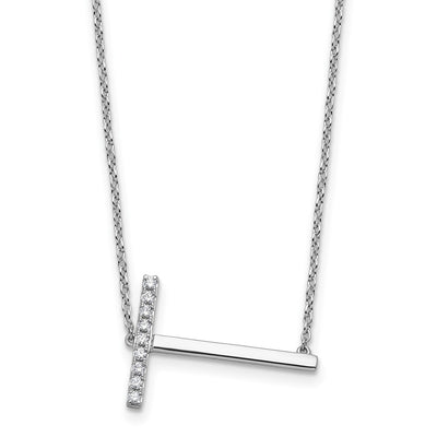 14K White Gold Sideways Diamond Initial T Necklace