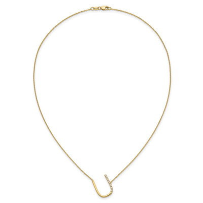 14K Sideways Diamond Initial U Necklace