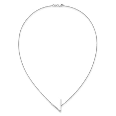 14K White Gold Sideways Diamond Initial V Necklace