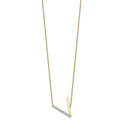 14K Sideways Diamond Initial V Necklace