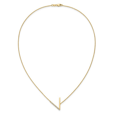 14K Sideways Diamond Initial V Necklace