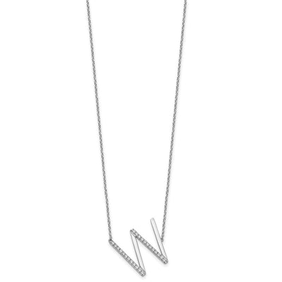 14K White Gold Sideways Diamond Initial W Necklace