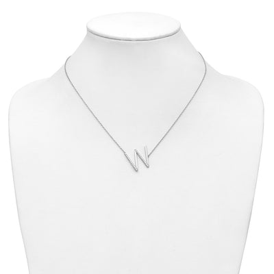 14K White Gold Sideways Diamond Initial W Necklace