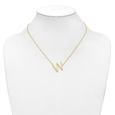 14K Sideways Diamond Initial W Necklace
