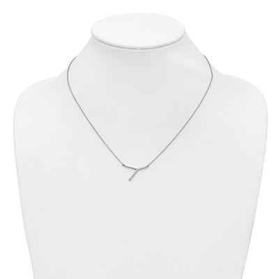 14K White Gold Sideways Diamond Initial Y Necklace