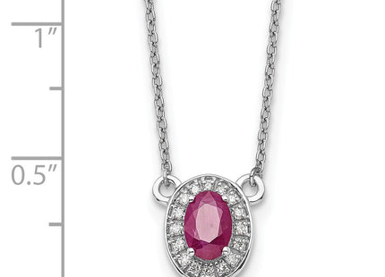 14k White Gold Diamond and Oval Ruby Halo Necklace (Style PM9948-RU-008-WA-18)