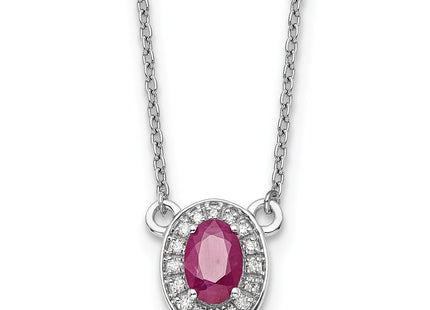 14k White Gold Diamond and Oval Ruby Halo Necklace (Style PM9948-RU-008-WA-18)