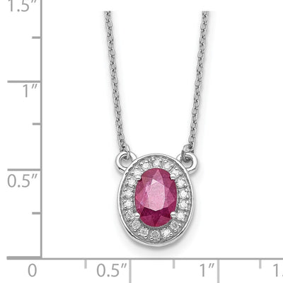 14K White Gold Diamond and Oval Ruby Halo Necklace, 18 x 11mm