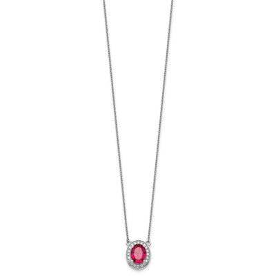 14K White Gold Diamond and Oval Ruby Halo Necklace, 18 x 13mm