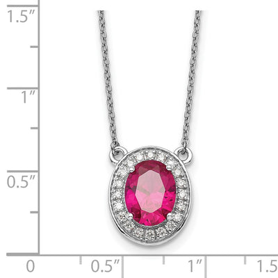 14K White Gold Diamond and Oval Ruby Halo Necklace, 18 x 13mm