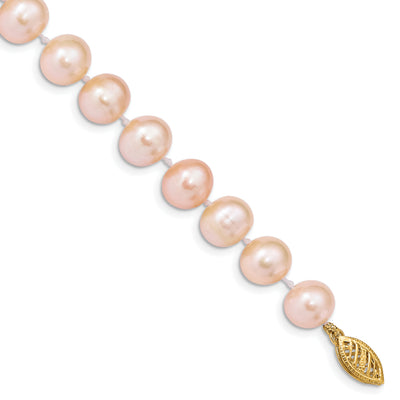 14K Pink Near-Round Freshwater Cultured Pearl Bracelet