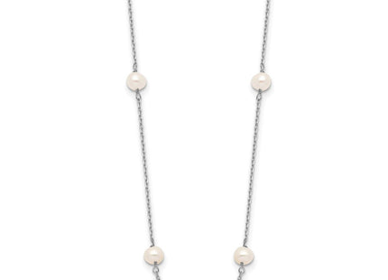 14K White Gold 4- White Near Round Freshwater Cultured Pearl 8-station Necklace (Style PR53-16)