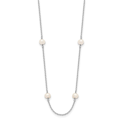 14K White Gold White Near Round Freshwater Cultured Pearl 8-station Necklace