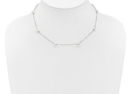 14K White Gold 4- White Near Round Freshwater Cultured Pearl 8-station Necklace (Style PR53-16)