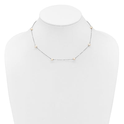 14K White Gold White Near Round Freshwater Cultured Pearl 8-station Necklace
