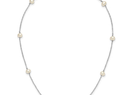 14K White Gold 4- White Near Round Freshwater Cultured Pearl 8-station Necklace (Style PR53-16)