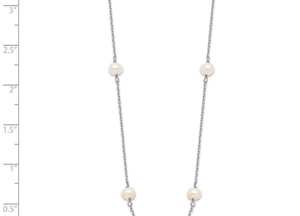 14K White Gold 4- White Near Round Freshwater Cultured Pearl 8-station Necklace