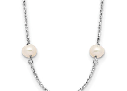 14K White Gold 4- White Near Round Freshwater Cultured Pearl 8-station Necklace (Style PR53-16)