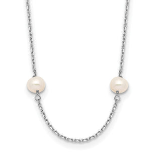 14K White Gold 4- White Near Round Freshwater Cultured Pearl 8-station Necklace (Style PR53-16)