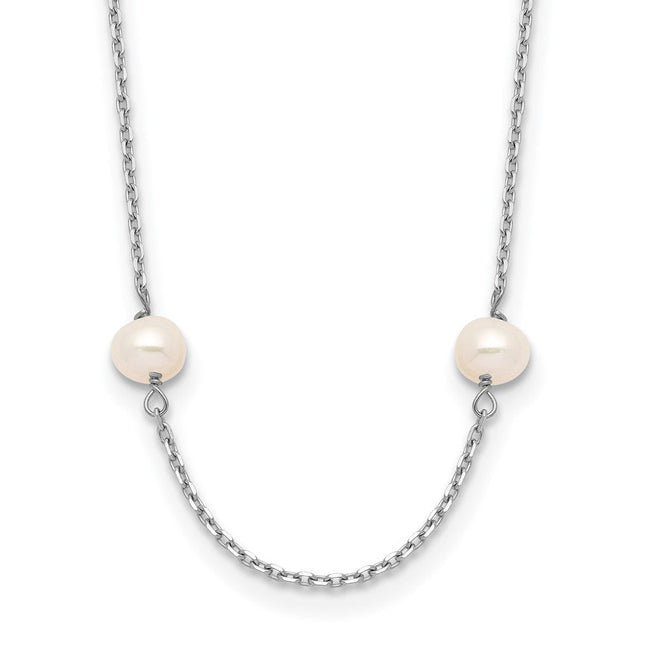 14K White Gold 4- White Near Round Freshwater Cultured Pearl 8-station Necklace