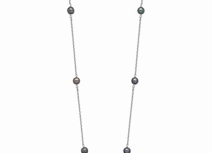 14k White Gold 4- Black Near Round Freshwater Cultured Pearl 8-station Necklace (Style PR55-16)
