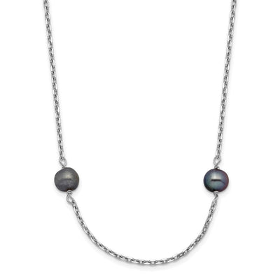 14K White Gold Black Near Round Freshwater Cultured Pearl 8-station Necklace