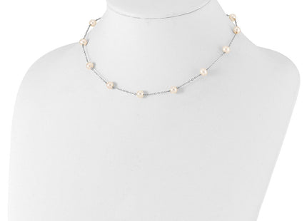 14k White Gold 5.5- Near Round White Freshwater Cultured Pearl 12-station Necklace (Style PR56W-18)