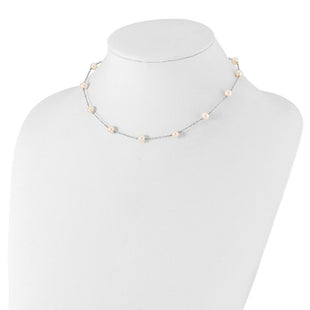 14k White Gold 5.5- Near Round White Freshwater Cultured Pearl 12-station Necklace (Style PR56W-18)