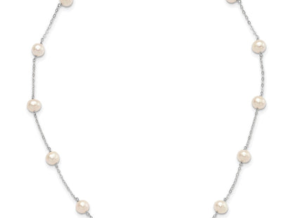 14k White Gold 5.5- Near Round White Freshwater Cultured Pearl 12-station Necklace (Style PR56W-18)