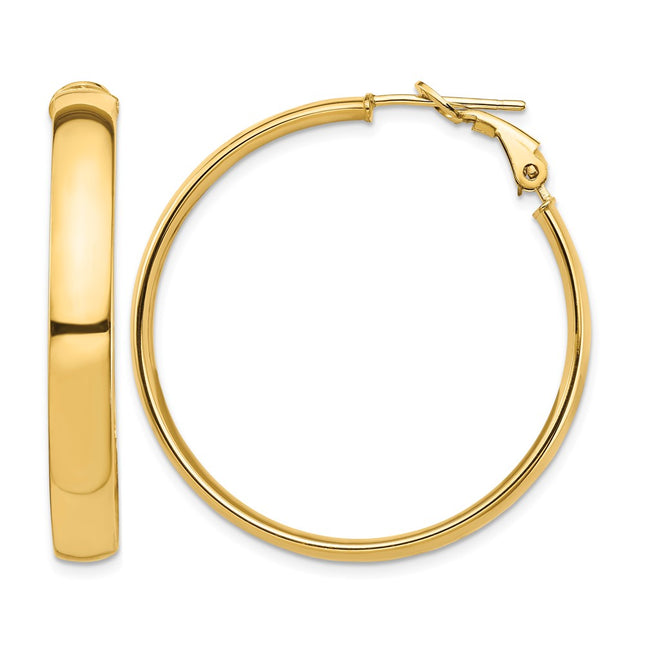 14k High Polished Omega Back Hoop Earrings, 37.5 x 5mm