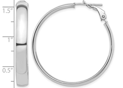 14k White Gold High Polished Omega Back Hoop Earrings, 37.5 x 5mm