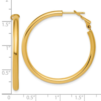 14K Polished Round Omega Back Hollow Hoop Earrings