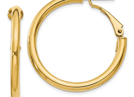 14k Polished Round Omega Back Hoop Earrings (Style PRE222)
