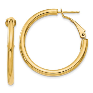 14k Polished Round Omega Back Hoop Earrings (Style PRE222)