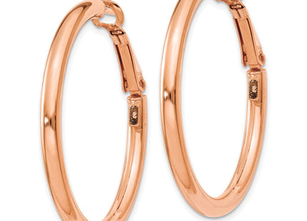 14k Rose Gold Polished Round Omega Back Hoop Earrings (Style PRE223R)