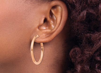 14k Rose Gold Polished Round Omega Back Hoop Earrings (Style PRE223R)