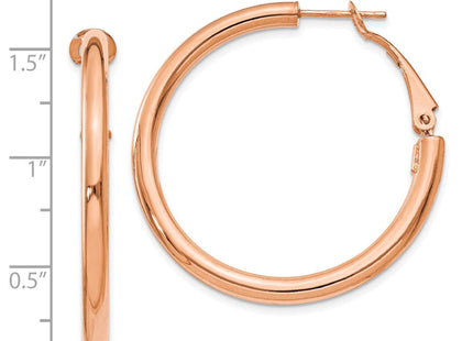 14k Rose Gold Polished Round Omega Back Hoop Earrings (Style PRE223R)